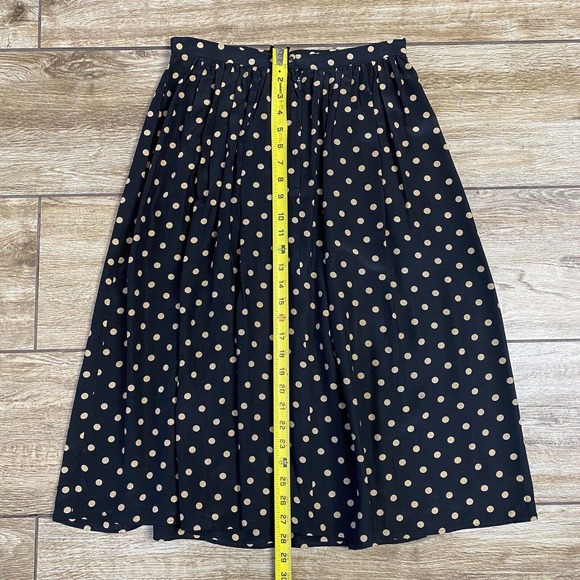 Black Beige polka dot silk pleated skirt sz 10 Pockets - Picture 6 of 6